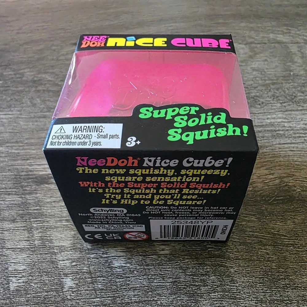 Schylling NeeDoh Nice Cube Pink Super Solid Squish Sensory Fidget Toy New
